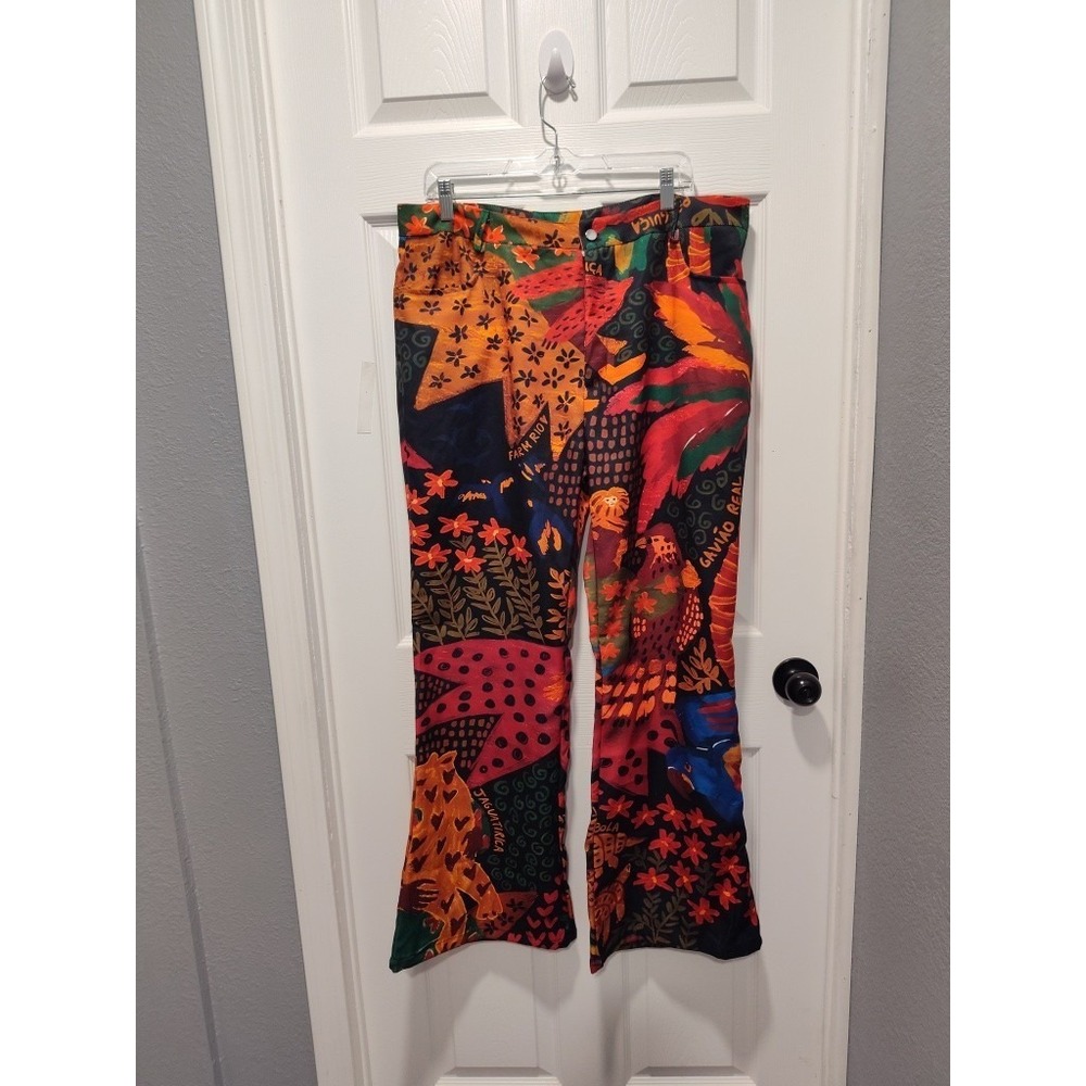 SERIOUSNESS Pants Womens 2XL Multicolor Floral Flare Leg Stretch Casual Print
